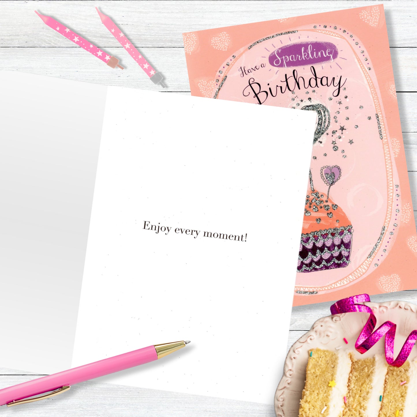 Hand-Finished Birthday Greeting Card Sparkling Cupcake Embellished For Her