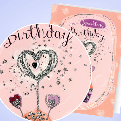 Hand-Finished Birthday Greeting Card Sparkling Cupcake Embellished For Her