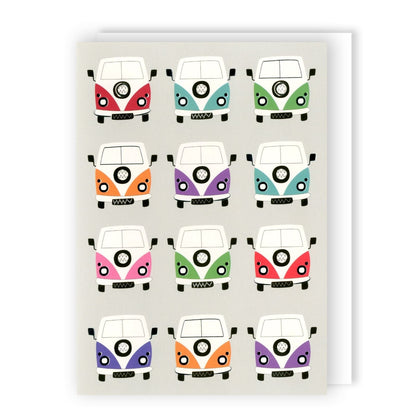 Hand-Finished Greeting Card Coloured Camper Vans Blank For Any Occasion