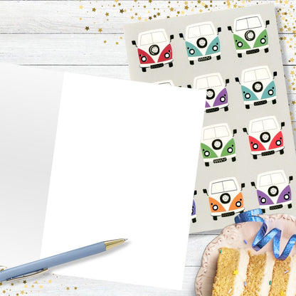 Hand-Finished Greeting Card Coloured Camper Vans Blank For Any Occasion