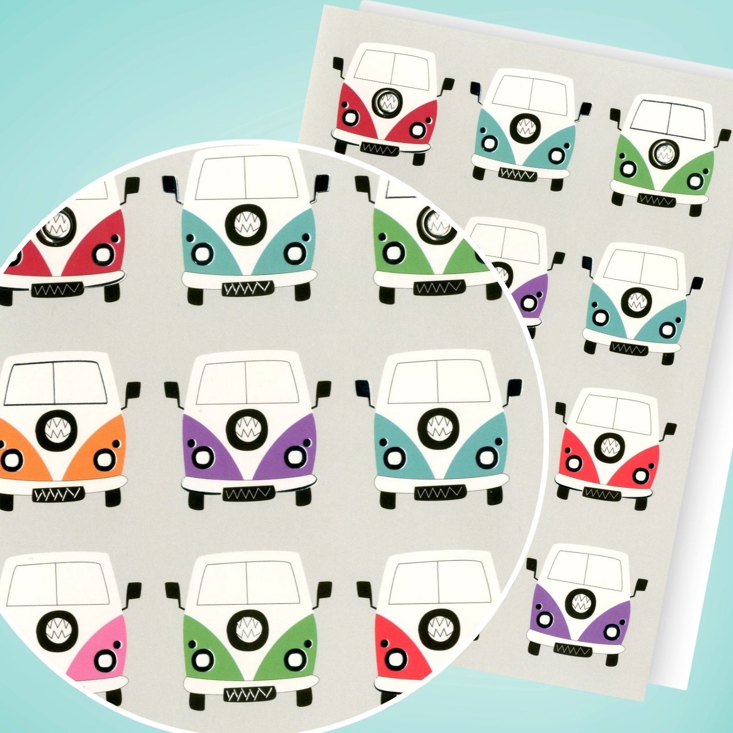 Hand-Finished Greeting Card Coloured Camper Vans Blank For Any Occasion