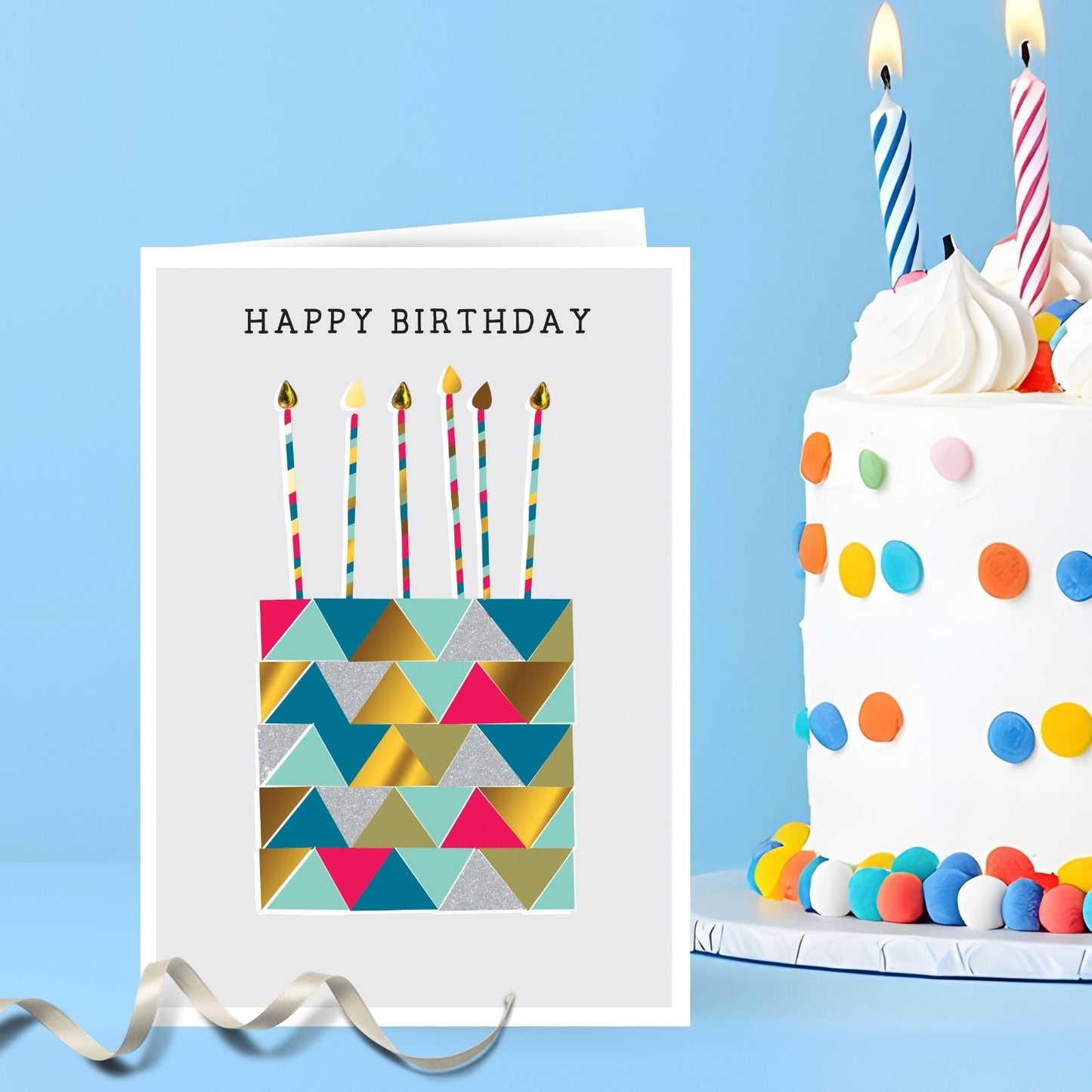 Hand-Finished Modern Birthday Greeting Card Foiled Birthday Cake For Him