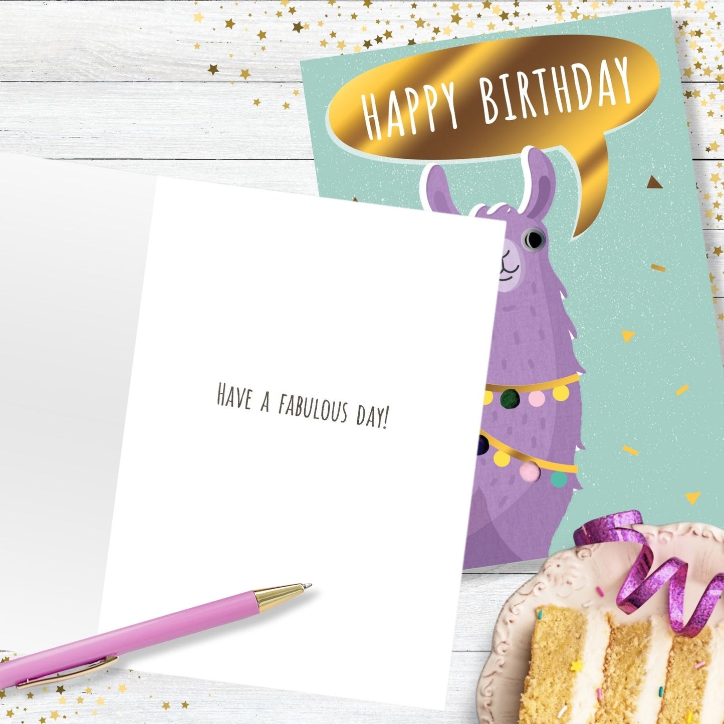 Hand-Finished Llama Birthday Greeting Card Embellished Fun Googly Eyes Card