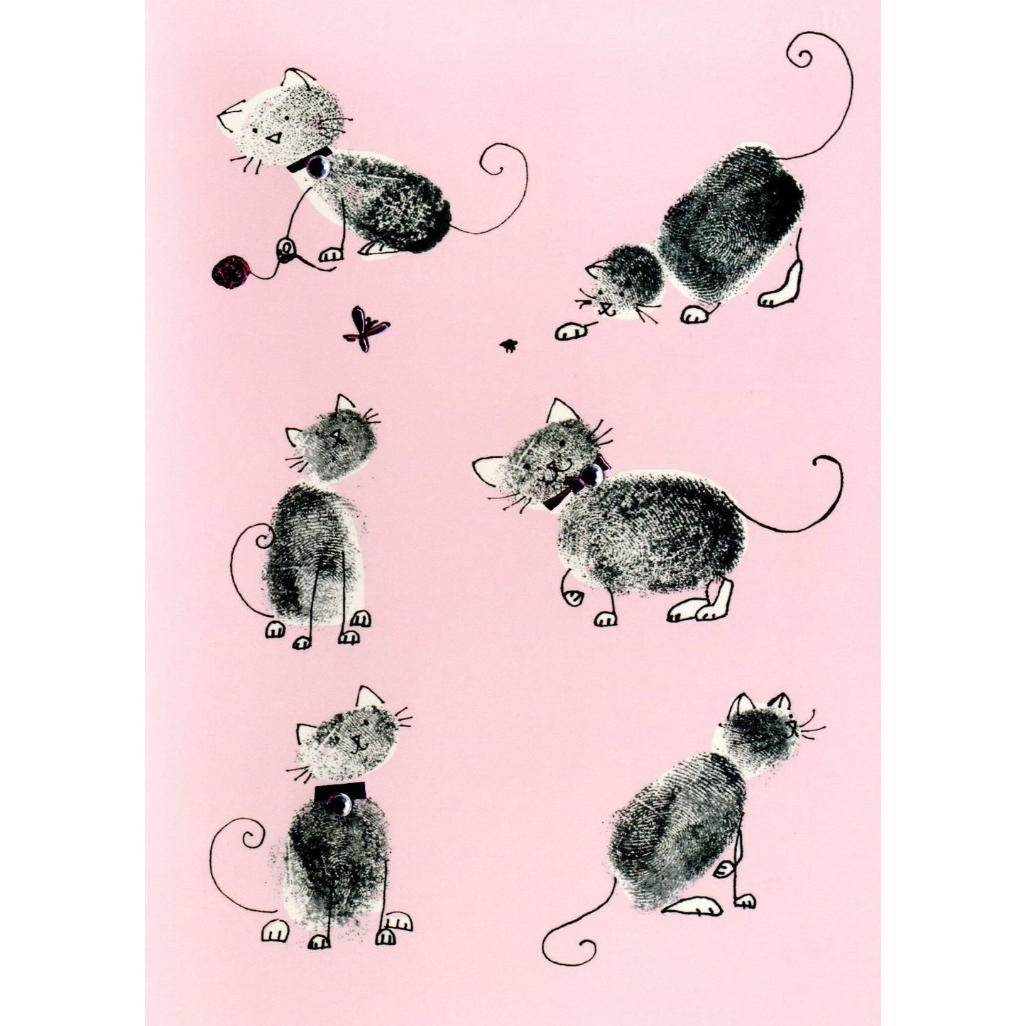 Hand-Finished Cat Greeting Card Playful Paws Embellished Blank For Any Occasion