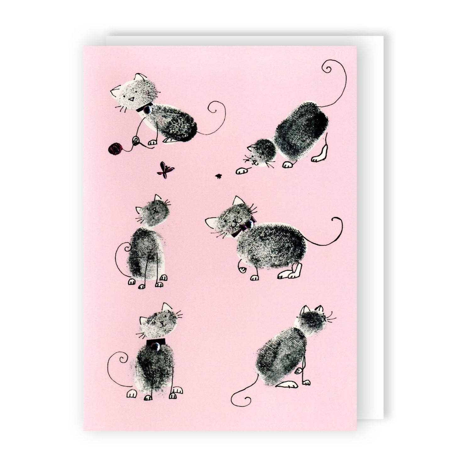 Hand-Finished Cat Greeting Card Playful Paws Embellished Blank For Any Occasion