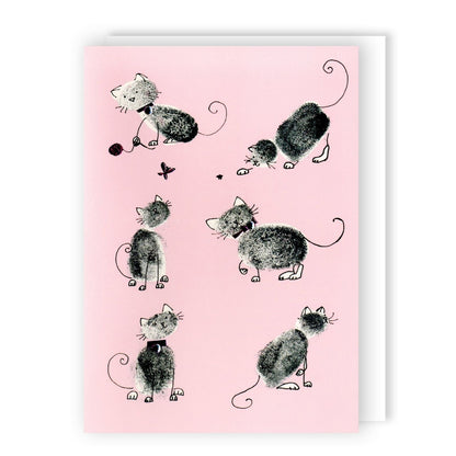 Hand-Finished Cat Greeting Card Playful Paws Embellished Blank For Any Occasion