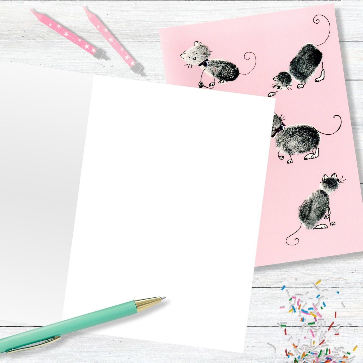 Hand-Finished Cat Greeting Card Playful Paws Embellished Blank For Any Occasion