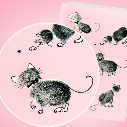 Hand-Finished Cat Greeting Card Playful Paws Embellished Blank For Any Occasion