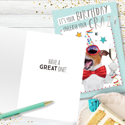 Hand-Finished Funny Birthday Greeting Card Embellished Party Karaoke Dog