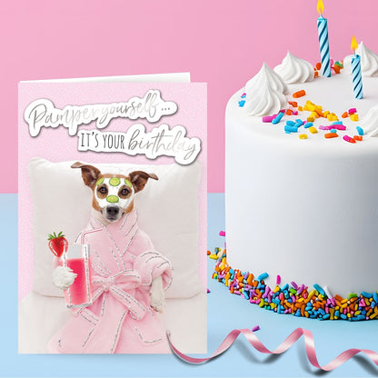 Hand-Finished Birthday Card Paw-Some Doggy Pamper Embellished Glittered For Her