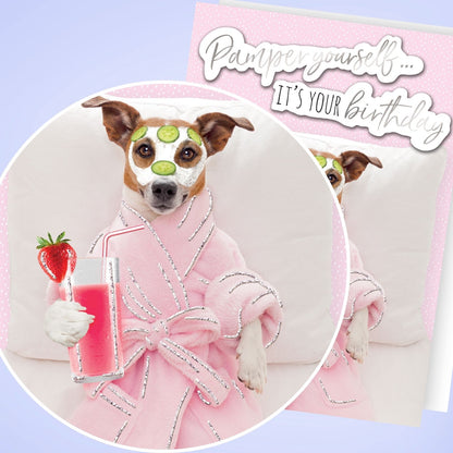 Hand-Finished Birthday Card Paw-Some Doggy Pamper Embellished Glittered For Her