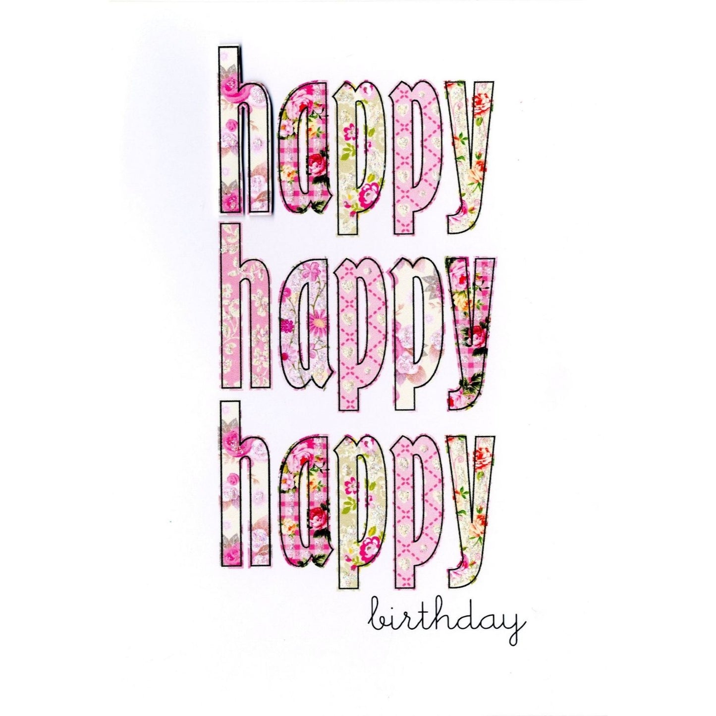 Hand-Finished Happy Birthday Card Pink Floral Embellished Glittered For Her