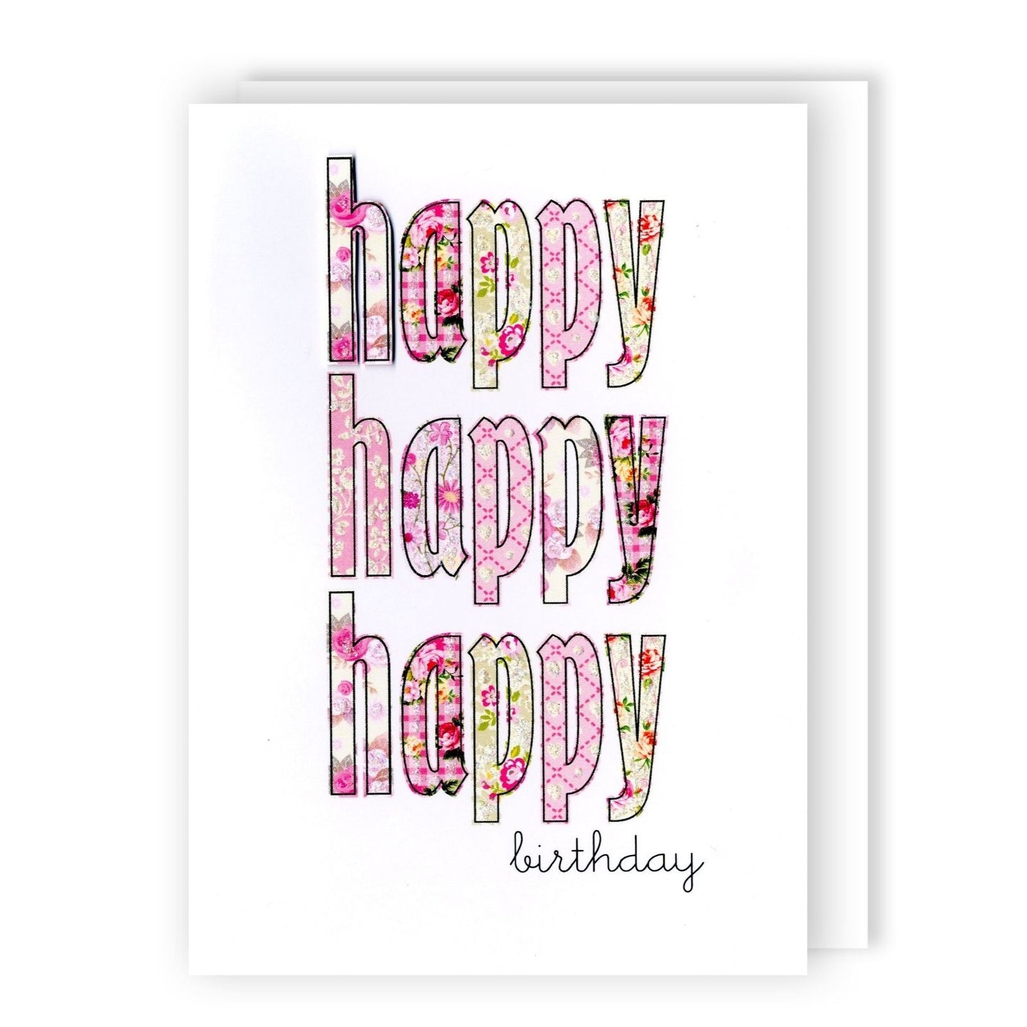 Hand-Finished Happy Birthday Card Pink Floral Embellished Glittered For Her