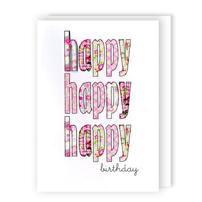 Hand-Finished Happy Birthday Card Pink Floral Embellished Glittered For Her