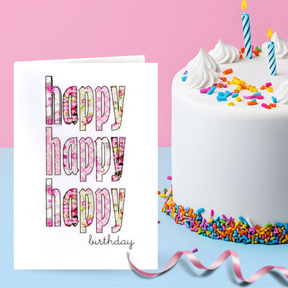 Hand-Finished Happy Birthday Card Pink Floral Embellished Glittered For Her