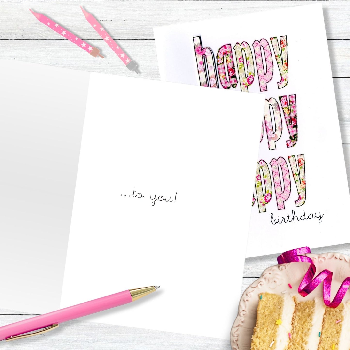 Hand-Finished Happy Birthday Card Pink Floral Embellished Glittered For Her