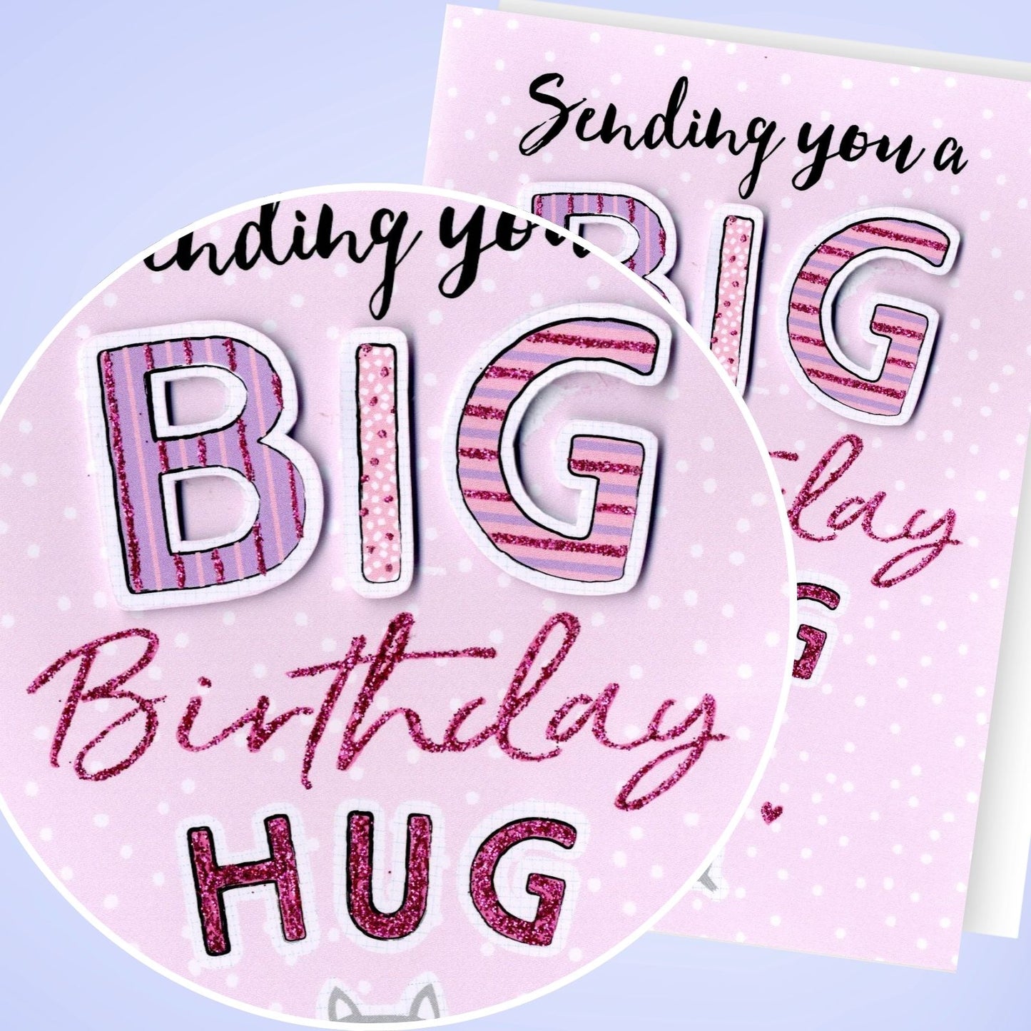 Hand-Finished Cute Racoon Big Birthday Hug Card Embellished Glittered For Her
