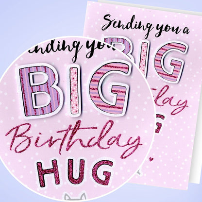 Hand-Finished Cute Racoon Big Birthday Hug Card Embellished Glittered For Her