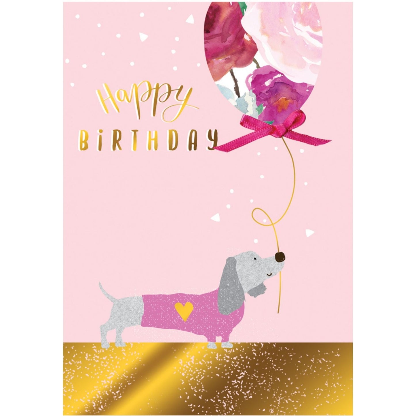 Hand-Finished Happy Birthday Card Embellished Playful Pink Sausage Dog For Her