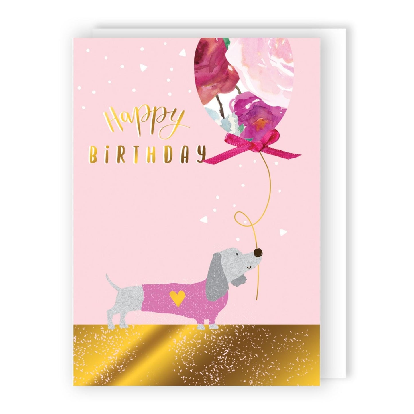 Hand-Finished Happy Birthday Card Embellished Playful Pink Sausage Dog For Her