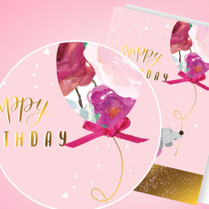 Hand-Finished Happy Birthday Card Embellished Playful Pink Sausage Dog For Her
