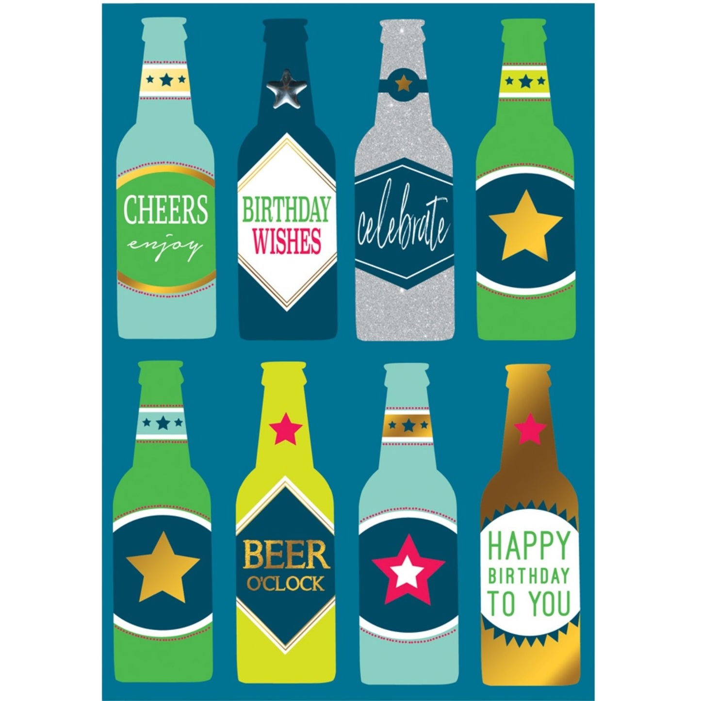 Hand-Finished Birthday Greeting Card Beer Bottles Cheers Embellished For Him