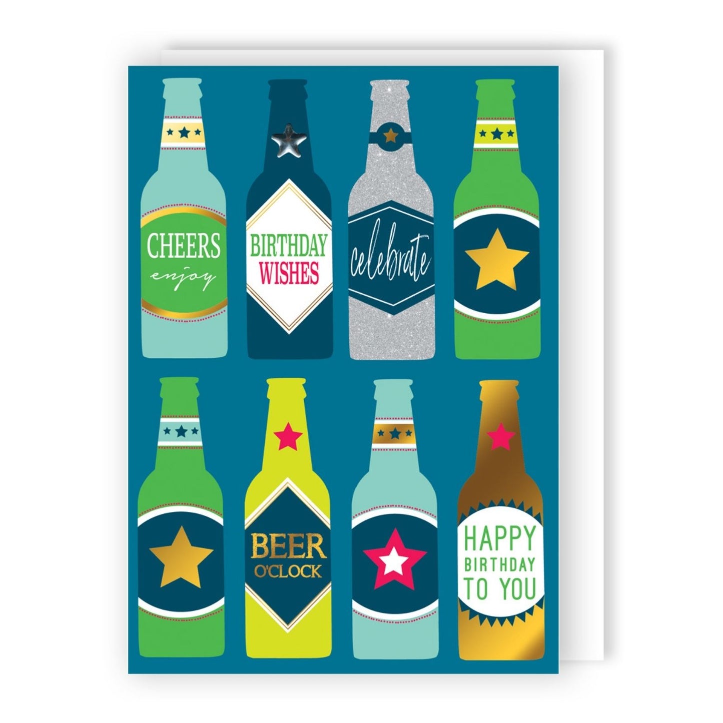 Hand-Finished Birthday Greeting Card Beer Bottles Cheers Embellished For Him