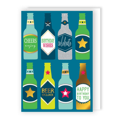 Hand-Finished Birthday Greeting Card Beer Bottles Cheers Embellished For Him