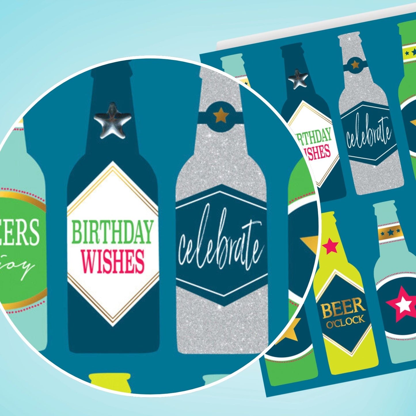 Hand-Finished Birthday Greeting Card Beer Bottles Cheers Embellished For Him
