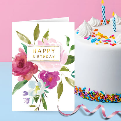 Hand-Finished Happy Birthday Card Embellished Floral Roses Greeting Card For Her