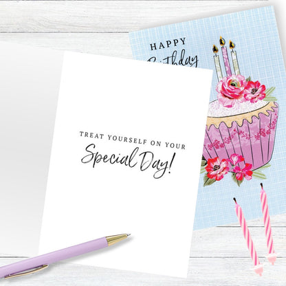 Hand-Finished Floral Cupcake Birthday Card Glittered Embellished For Her