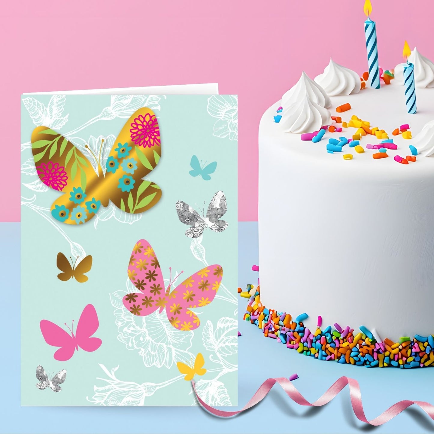 Hand-Finished Greeting Card Embellished Butterfly Design Blank For Any Occasion