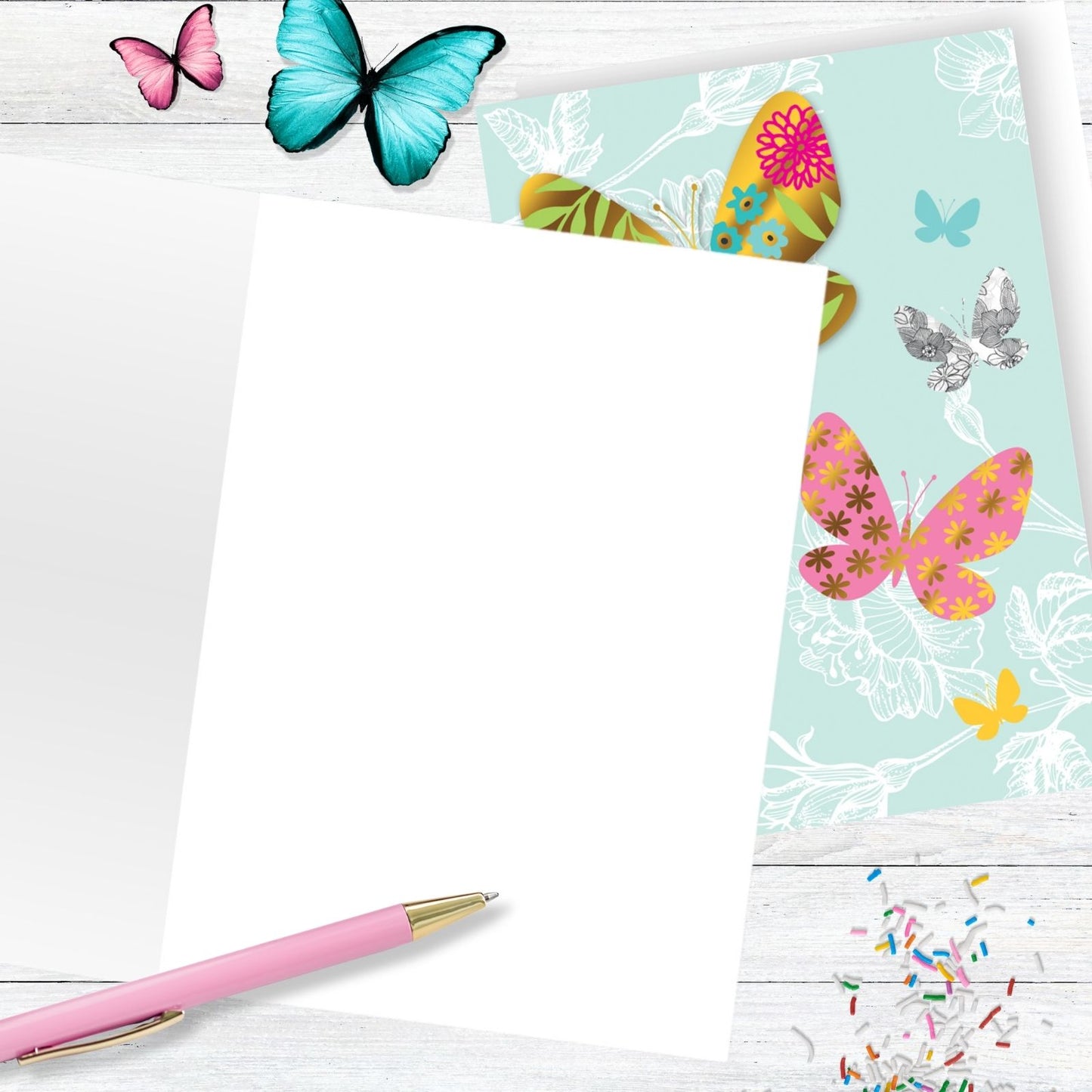 Hand-Finished Greeting Card Embellished Butterfly Design Blank For Any Occasion