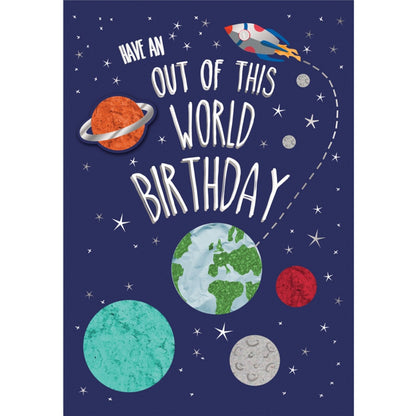 Hand-Finished Birthday Card Embellished Space Themed Out Of This World For Him