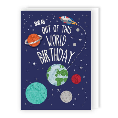 Hand-Finished Birthday Card Embellished Space Themed Out Of This World For Him