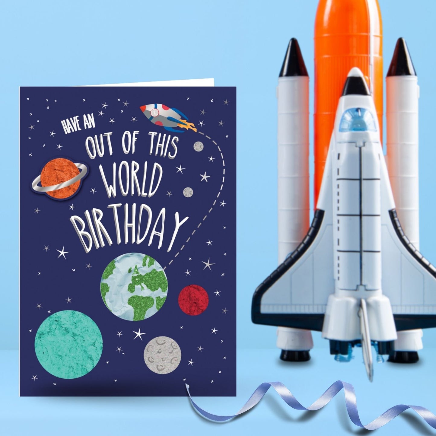 Hand-Finished Birthday Card Embellished Space Themed Out Of This World For Him