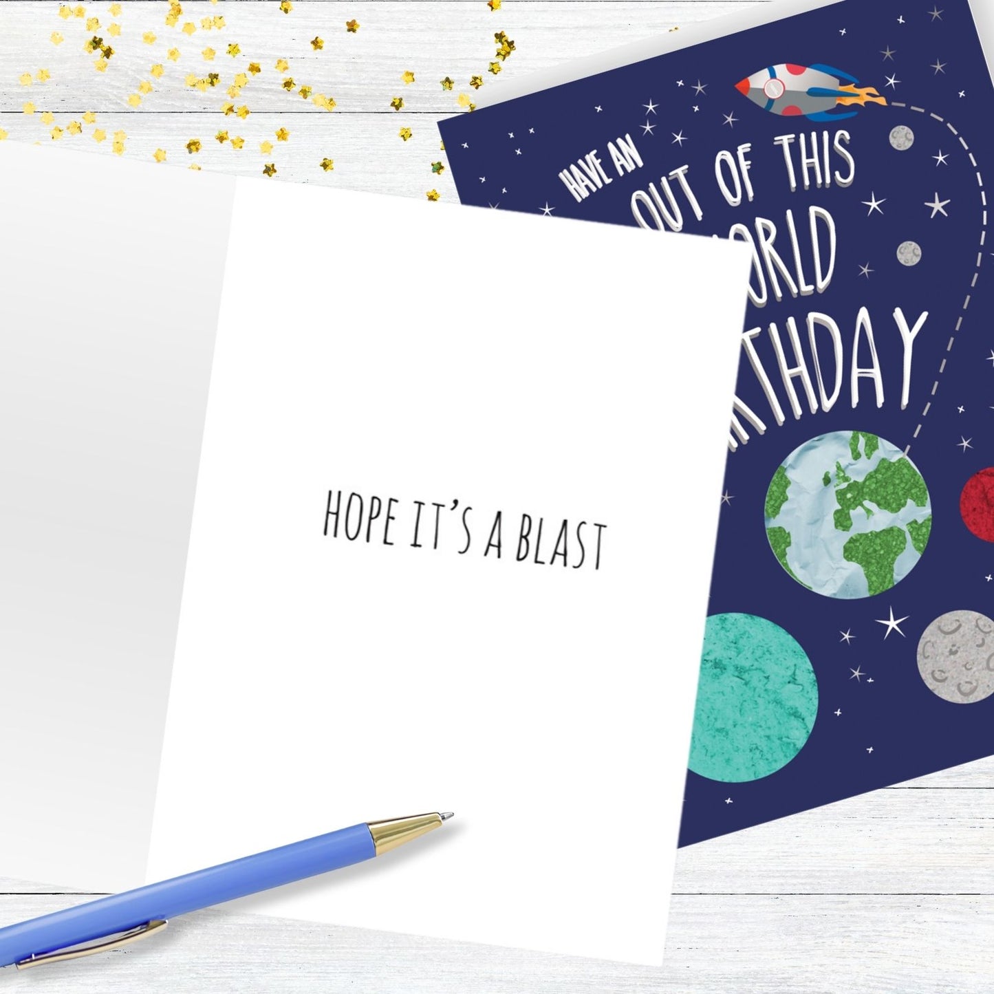 Hand-Finished Birthday Card Embellished Space Themed Out Of This World For Him