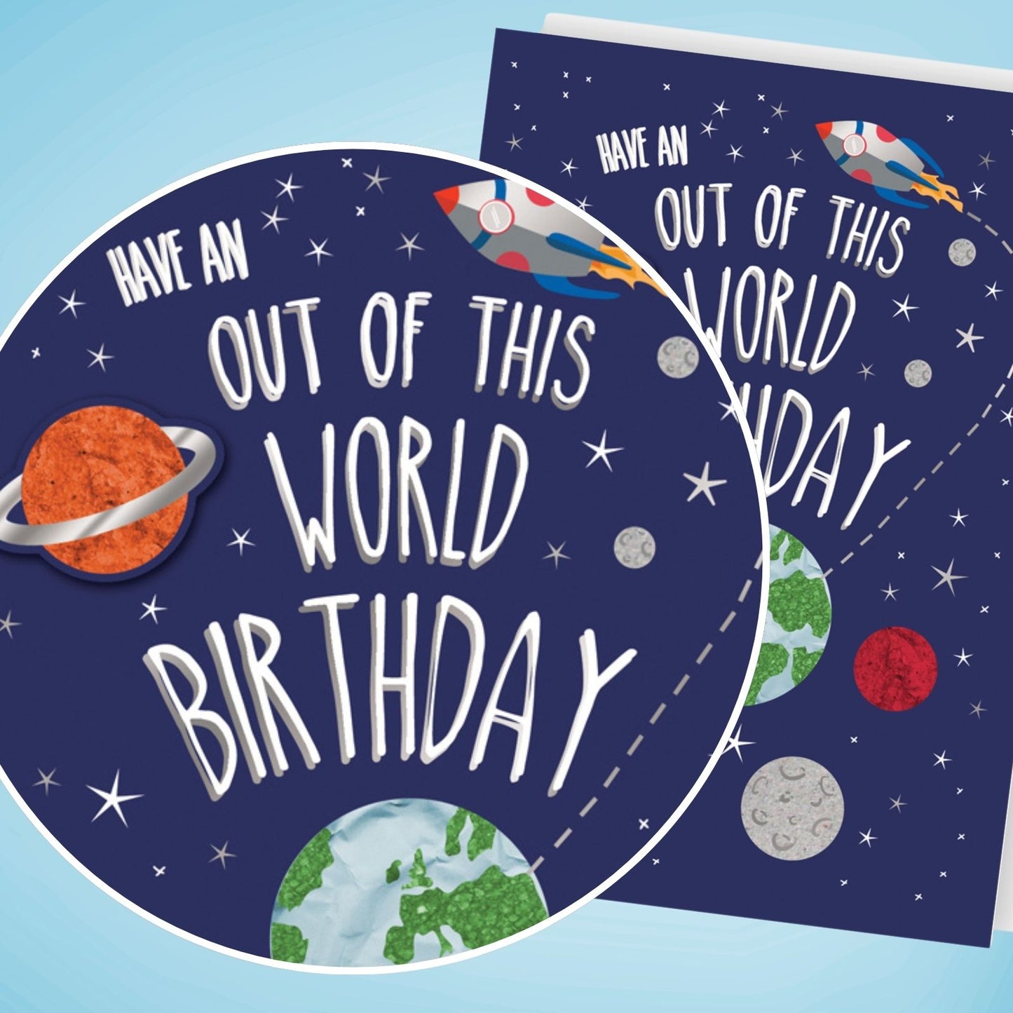 Hand-Finished Birthday Card Embellished Space Themed Out Of This World For Him