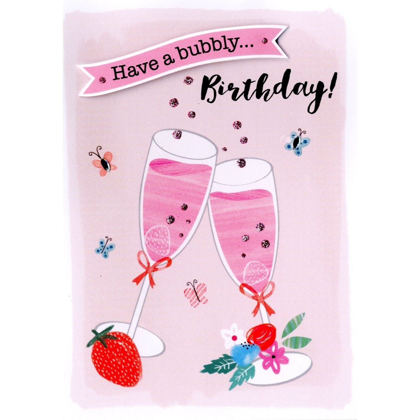 Hand-Finished Birthday Card Sparkling Celebration Glittered Bubbly For Her