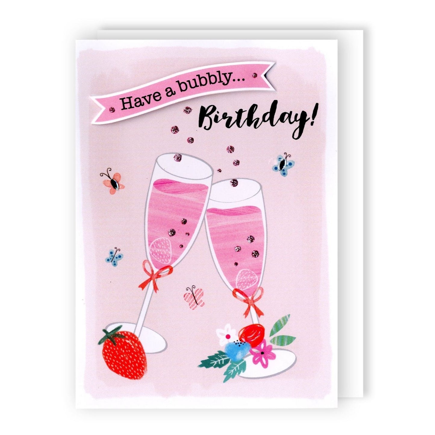 Hand-Finished Birthday Card Sparkling Celebration Glittered Bubbly For Her
