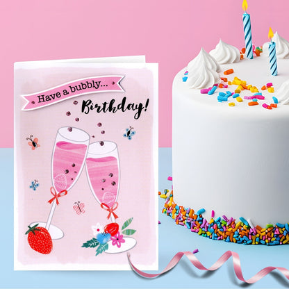 Hand-Finished Birthday Card Sparkling Celebration Glittered Bubbly For Her