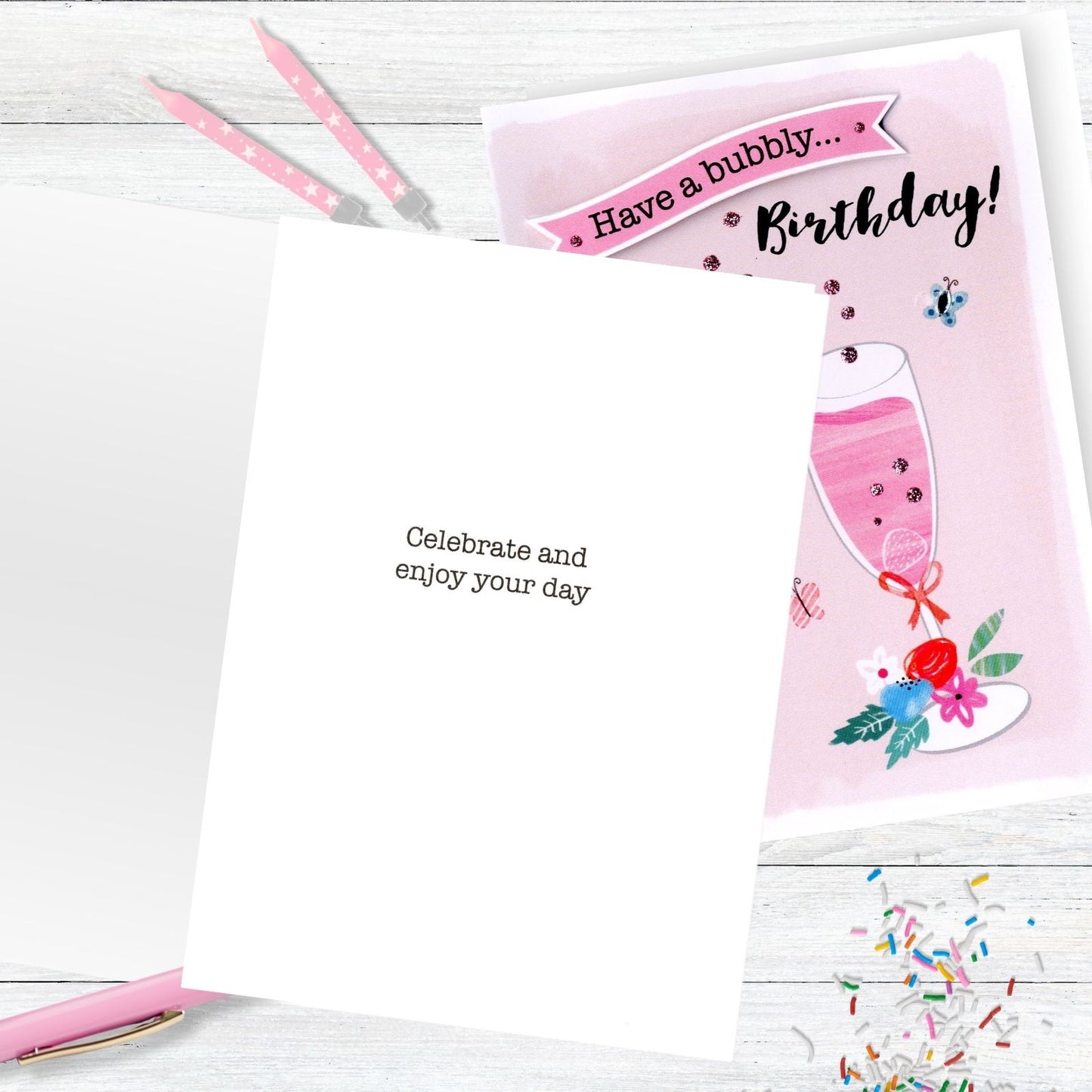 Hand-Finished Birthday Card Sparkling Celebration Glittered Bubbly For Her