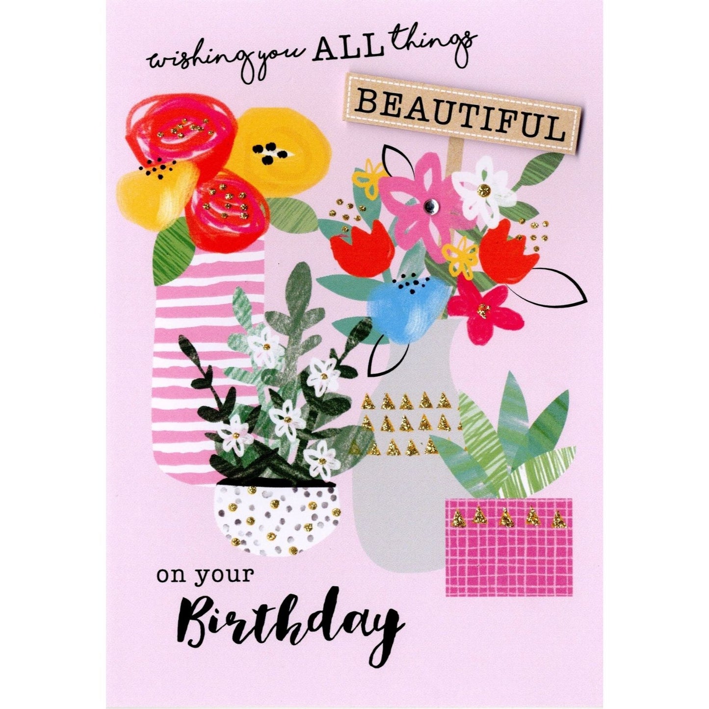 Hand-Finished Beautiful Birthday Card Floral Embellished Glittered For Her