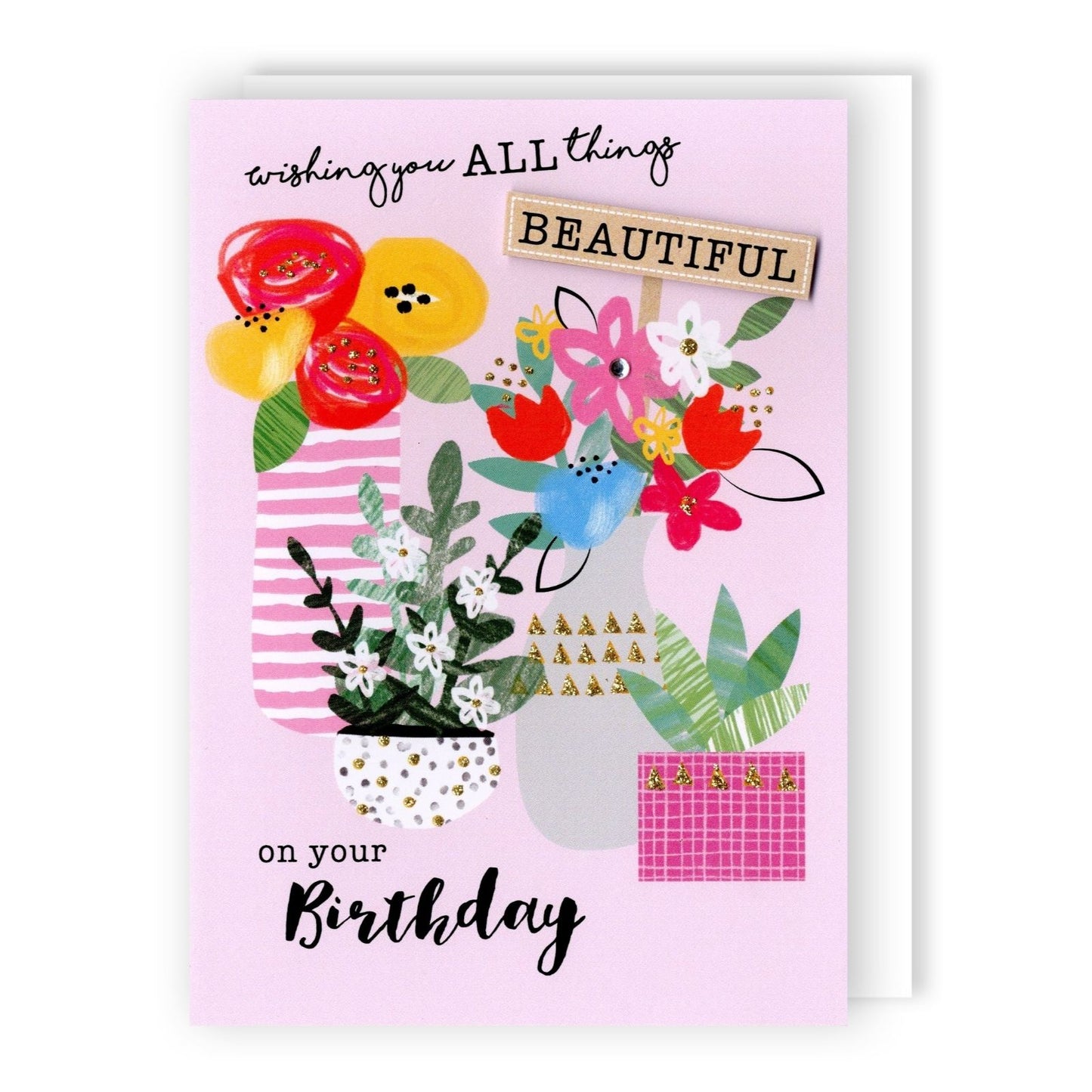 Hand-Finished Beautiful Birthday Card Floral Embellished Glittered For Her