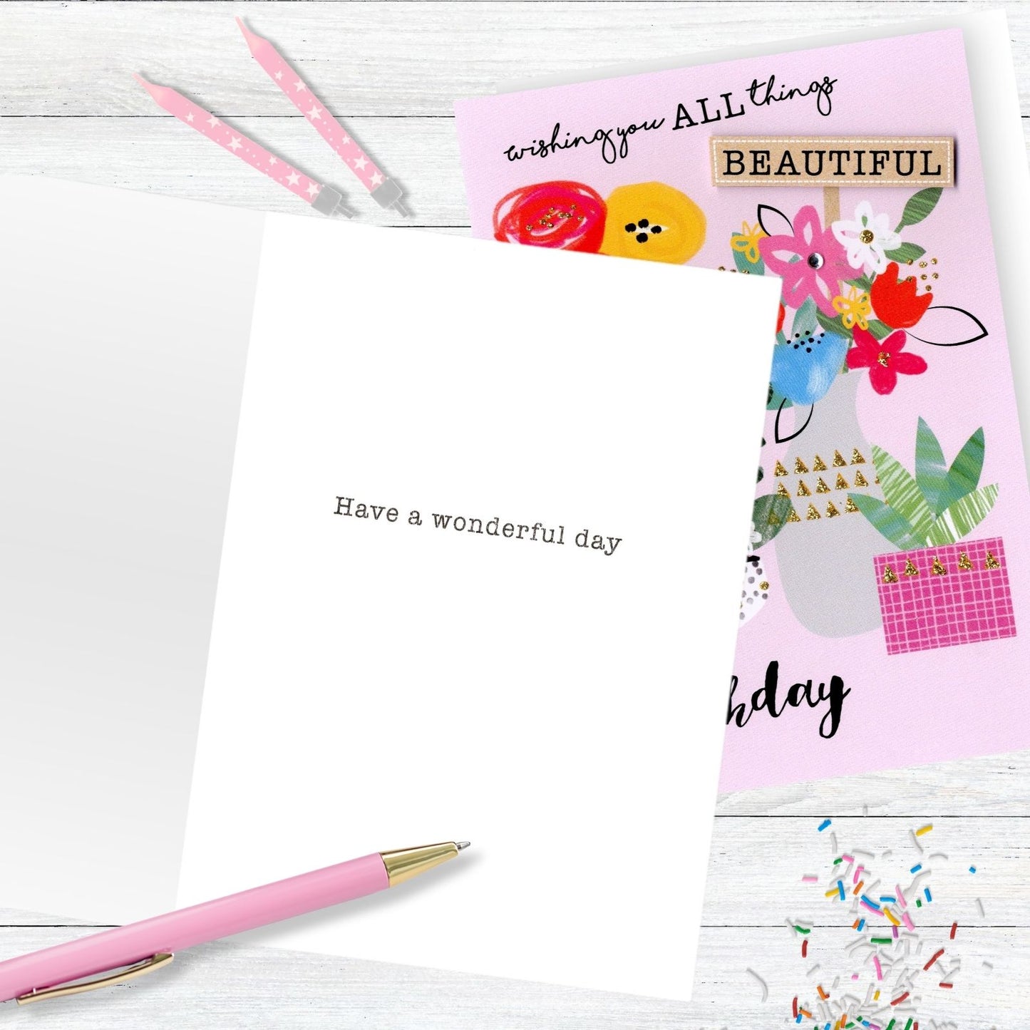 Hand-Finished Beautiful Birthday Card Floral Embellished Glittered For Her
