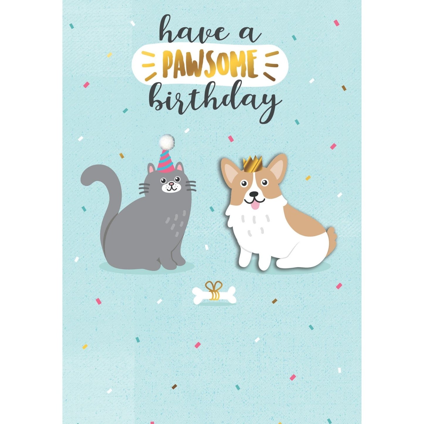 Hand-Finished Birthday Card Cat & Dog Pawsome Birthday Celebration Embellished