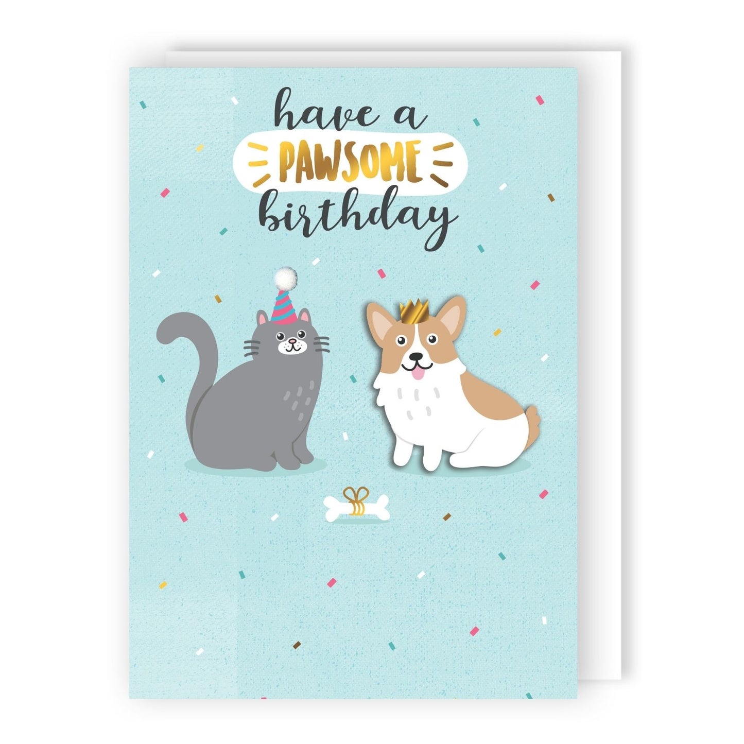 Hand-Finished Birthday Card Cat & Dog Pawsome Birthday Celebration Embellished