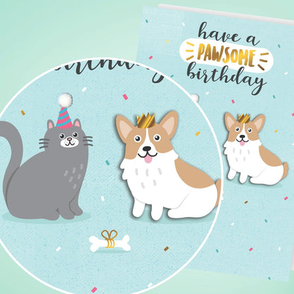 Hand-Finished Birthday Card Cat & Dog Pawsome Birthday Celebration Embellished