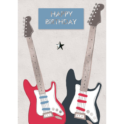 Hand-Finished Happy Birthday Guitar Card Rocking Celebration Embellished For Him