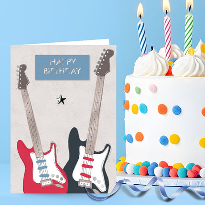 Hand-Finished Happy Birthday Guitar Card Rocking Celebration Embellished For Him